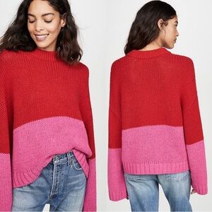 Xirena Red Pink Crewneck Sweater Colorblock Alpaca Pullover